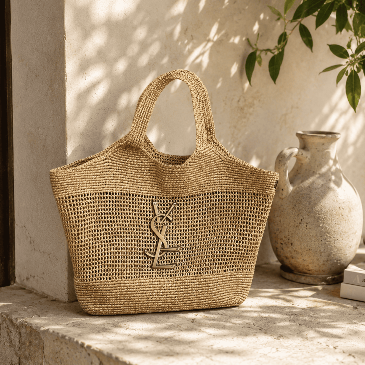 Saint Laurent Icare Maxi crochet raffia shopper