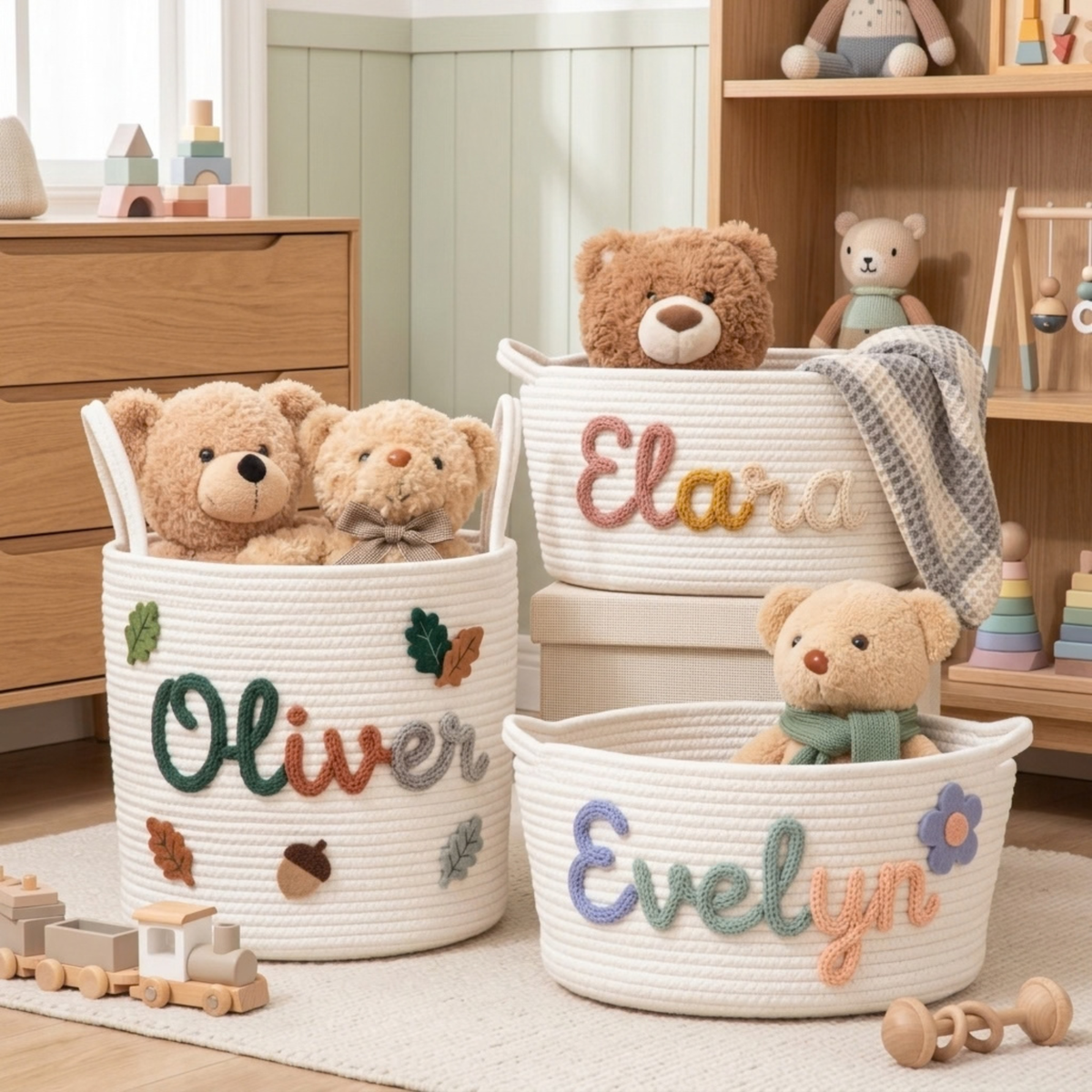 Personalized Baby Gift Basket with Custom Name, Nursery Storage Basket, Toy Organizer, Baby Shower Gift, Newborn Christmas Basket